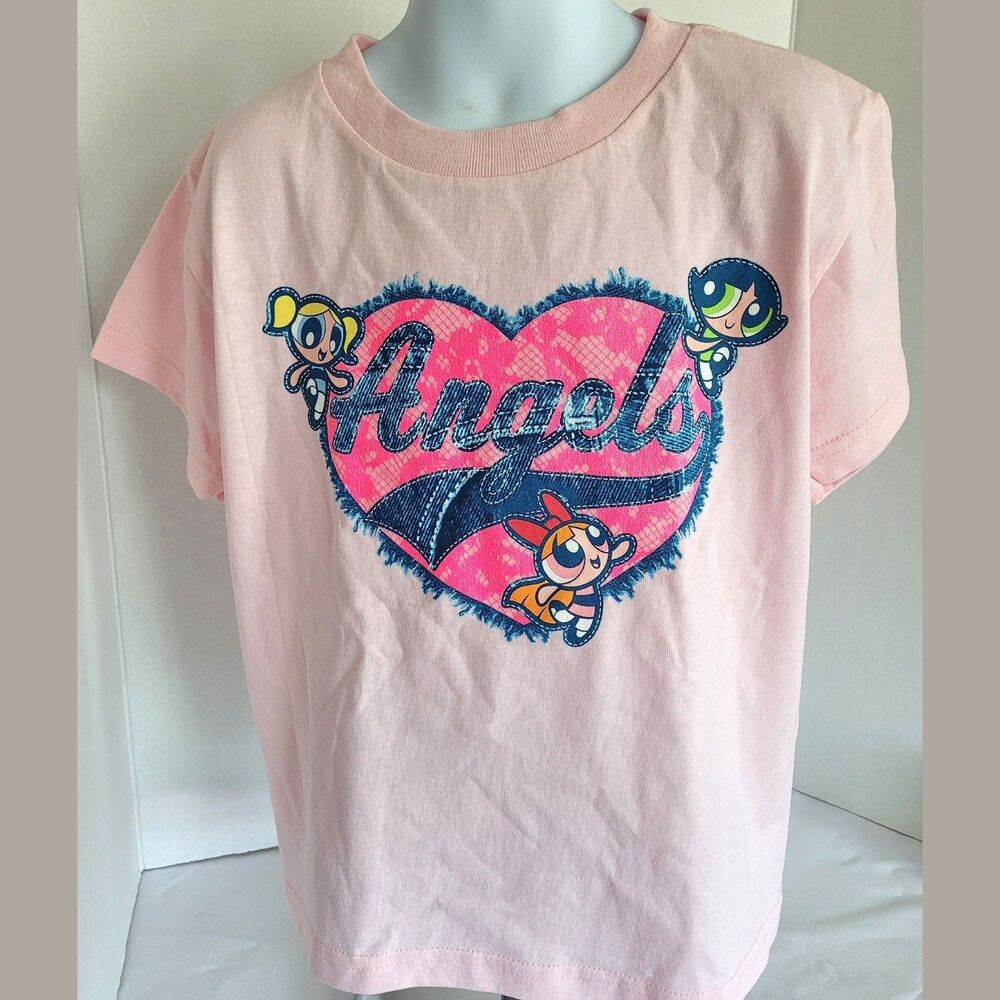 Vintage 2001 Powerpuff Girls Angels Pink Heart Graphic Tee Shirt S